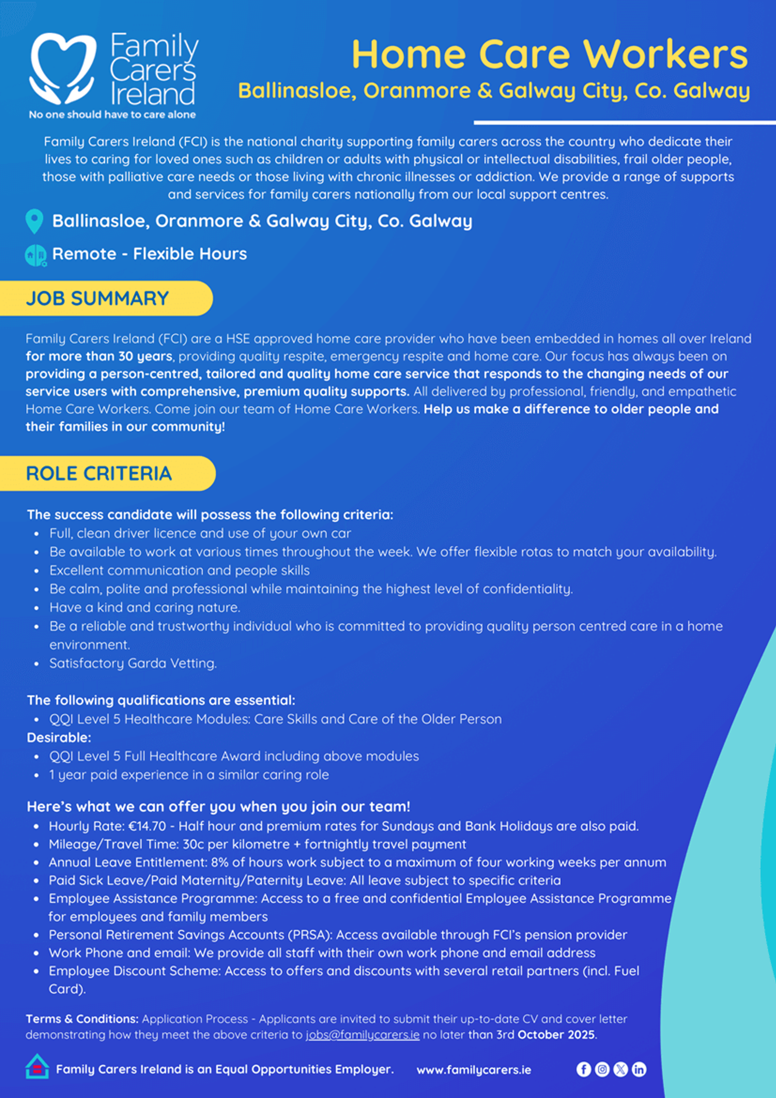 Home Care Workers - Ballinasloe, Oranmore & Galway City, Co. Galway