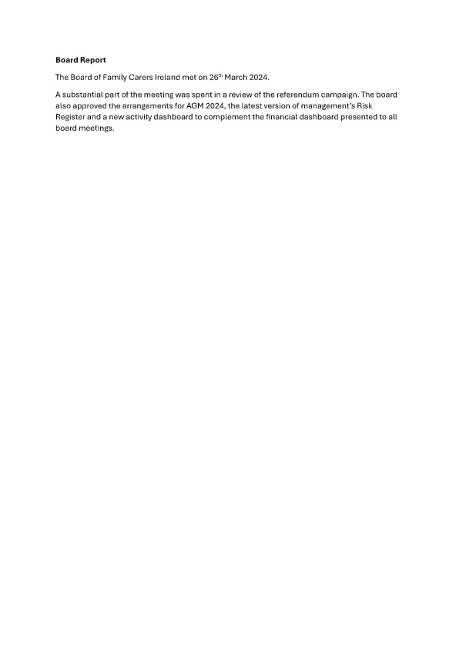 Board Report - 26th March 2024