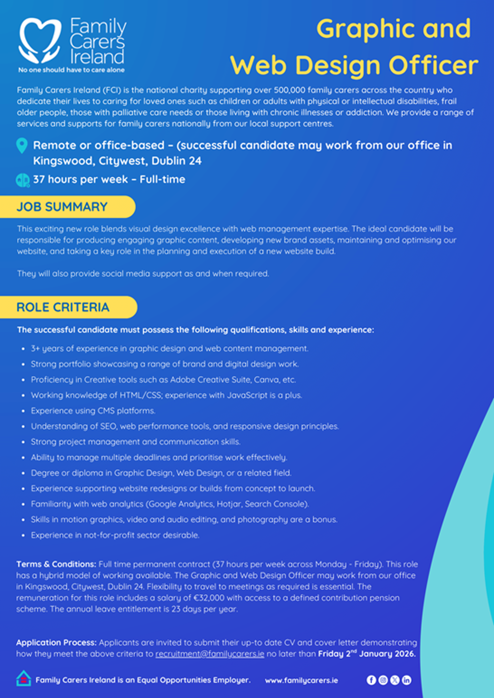 Graphic and Web Design Officer: Remote or Office-Based (Dublin)