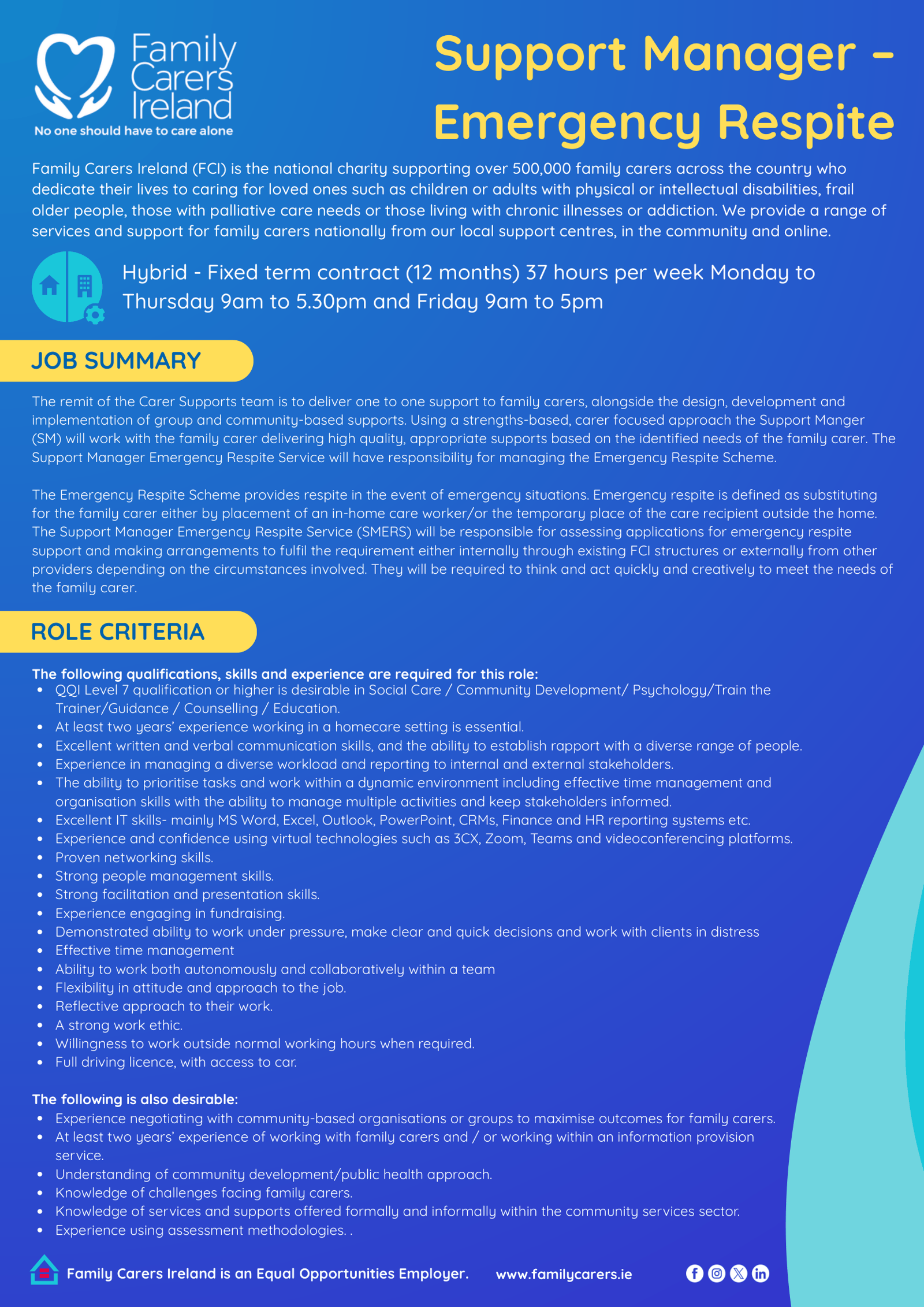 Support Manager - Emergency Respite