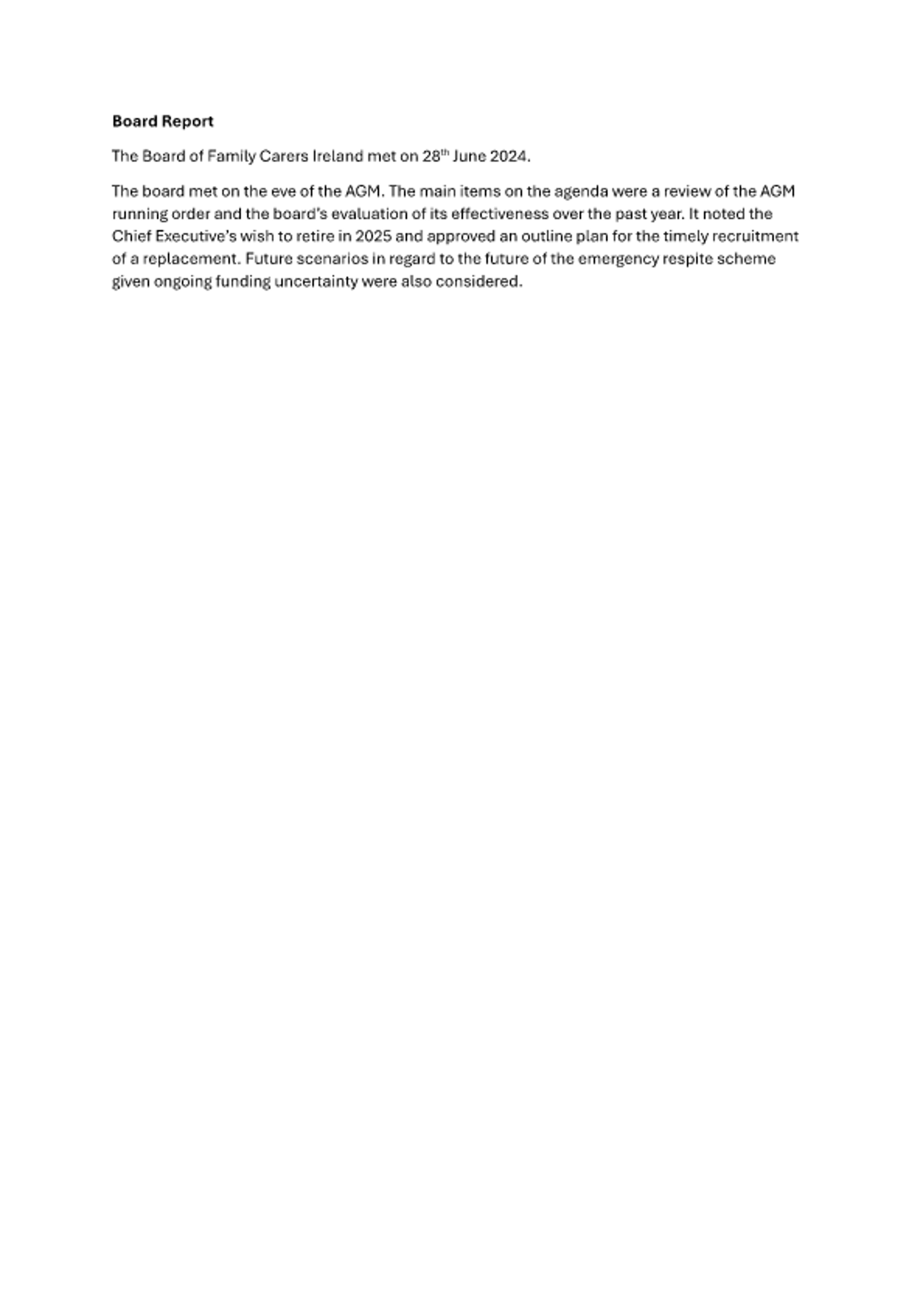 Board Report - 28th June 2024