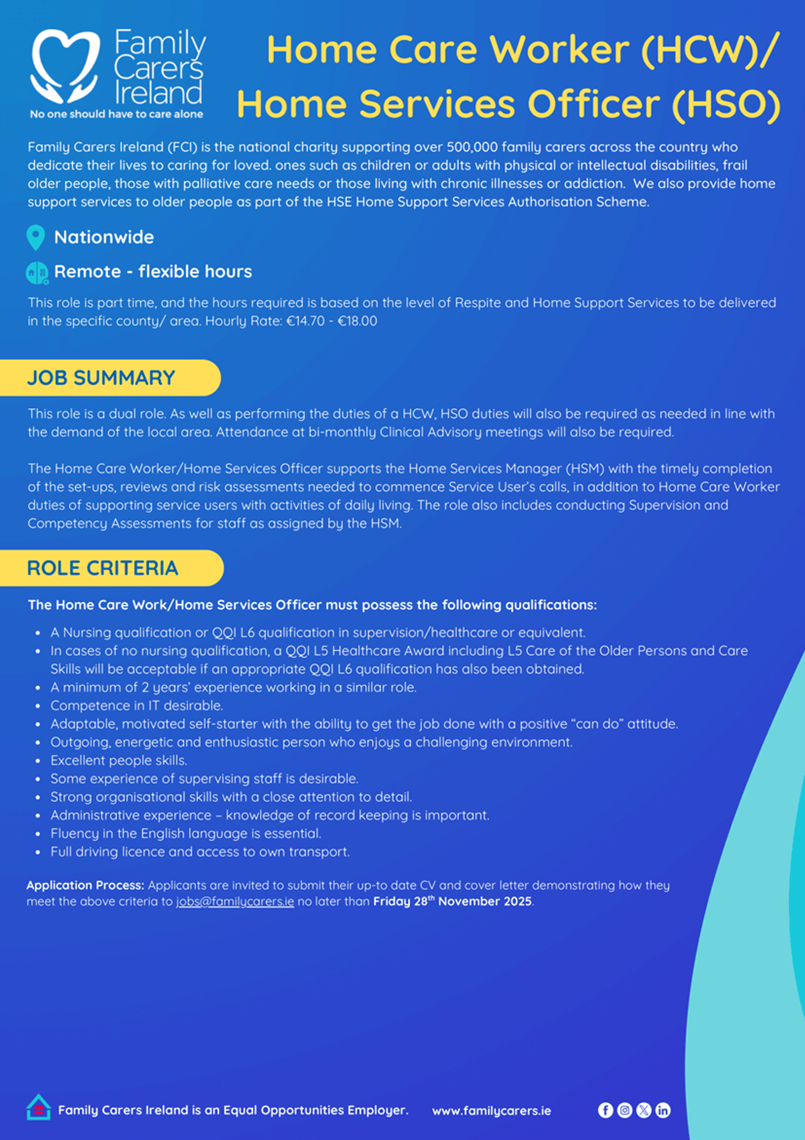 Home Care Worker (HCW)/Home Services Officer (HSO) - Nationwide